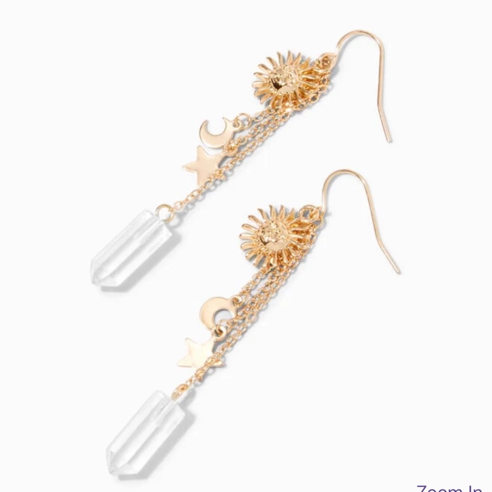 Gold 2.5" Celestial Mystical Gem Drop Earrings